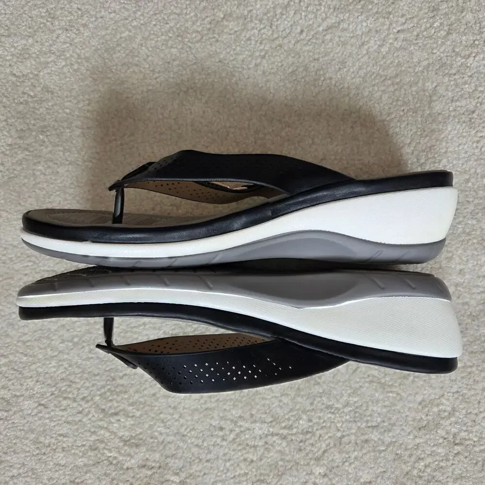 EUC Women's 41 (10-10.5) Wedge Thong Slide Cushioned Flip Flop Slide Sandals - Picture 10 of 15